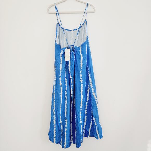 ZARA Blue Striped Tie Dye Linen Spaghetti Strap Midi / Maxi Dress Size XXL - Picture 4 of 11